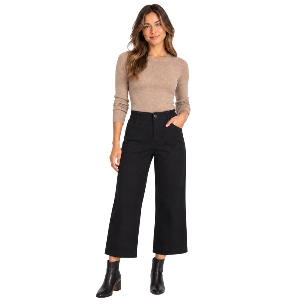 Maeve by Anthropologie The Colette Wide-Leg Pants Black 26 Cropped High-Rise